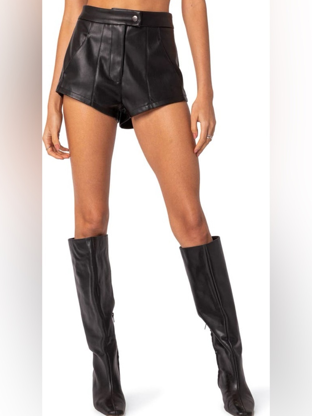 Edikted Black Faux Leather High-Waist Shorts